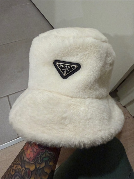 Prada Accessories - Prada Cream Ivory Faux Fur Bucket Hat